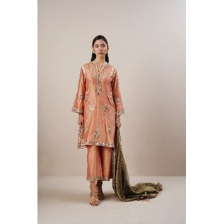 Fawn Mirror Gota-Patti Kurta set in pure Chanderi silk with Crush Tissue Dupatta.