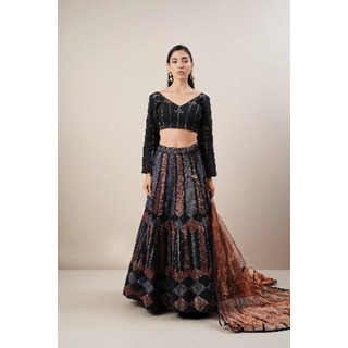 Midnight Blue Lehenga Choli set in Pure Tissue.