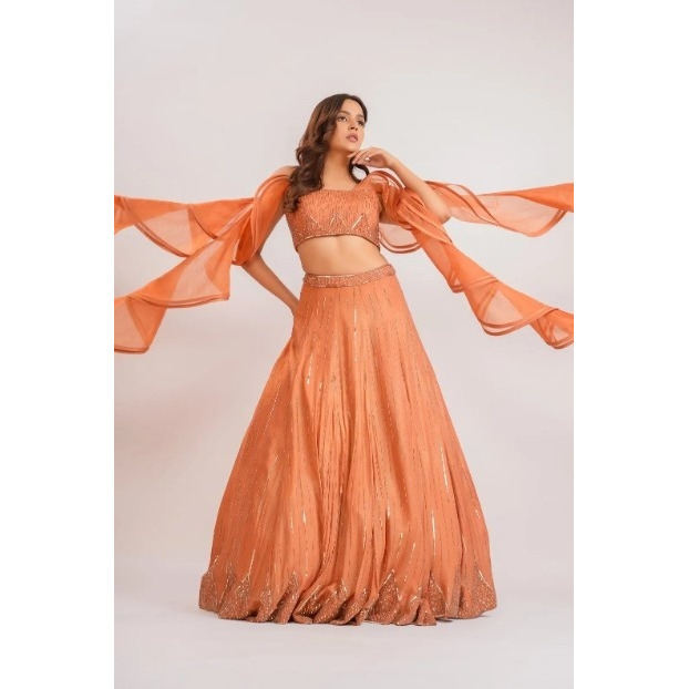 Surkh ruffle lehenga