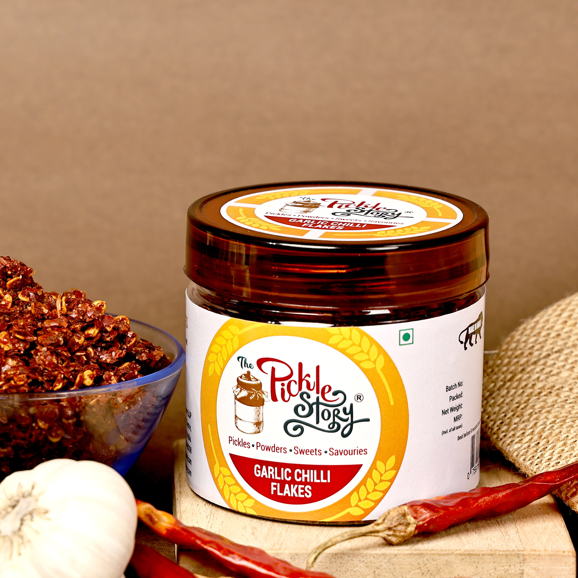 Garlic Chilli Flakes - Spicy Seasoning & Immunity Support - 100 Grams (PET Jar)