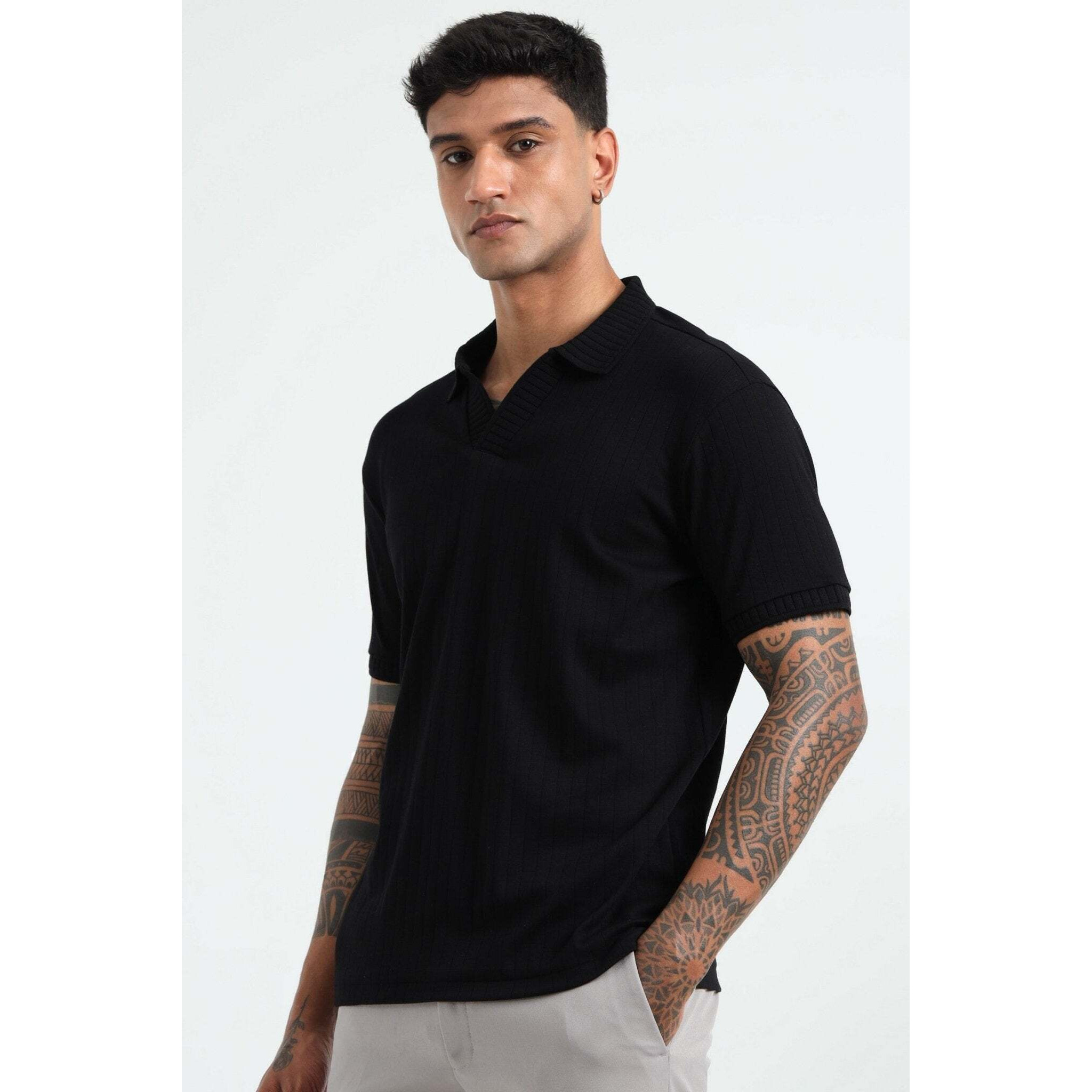 J Collar Exclusive Knitted Polo Shirt for Men