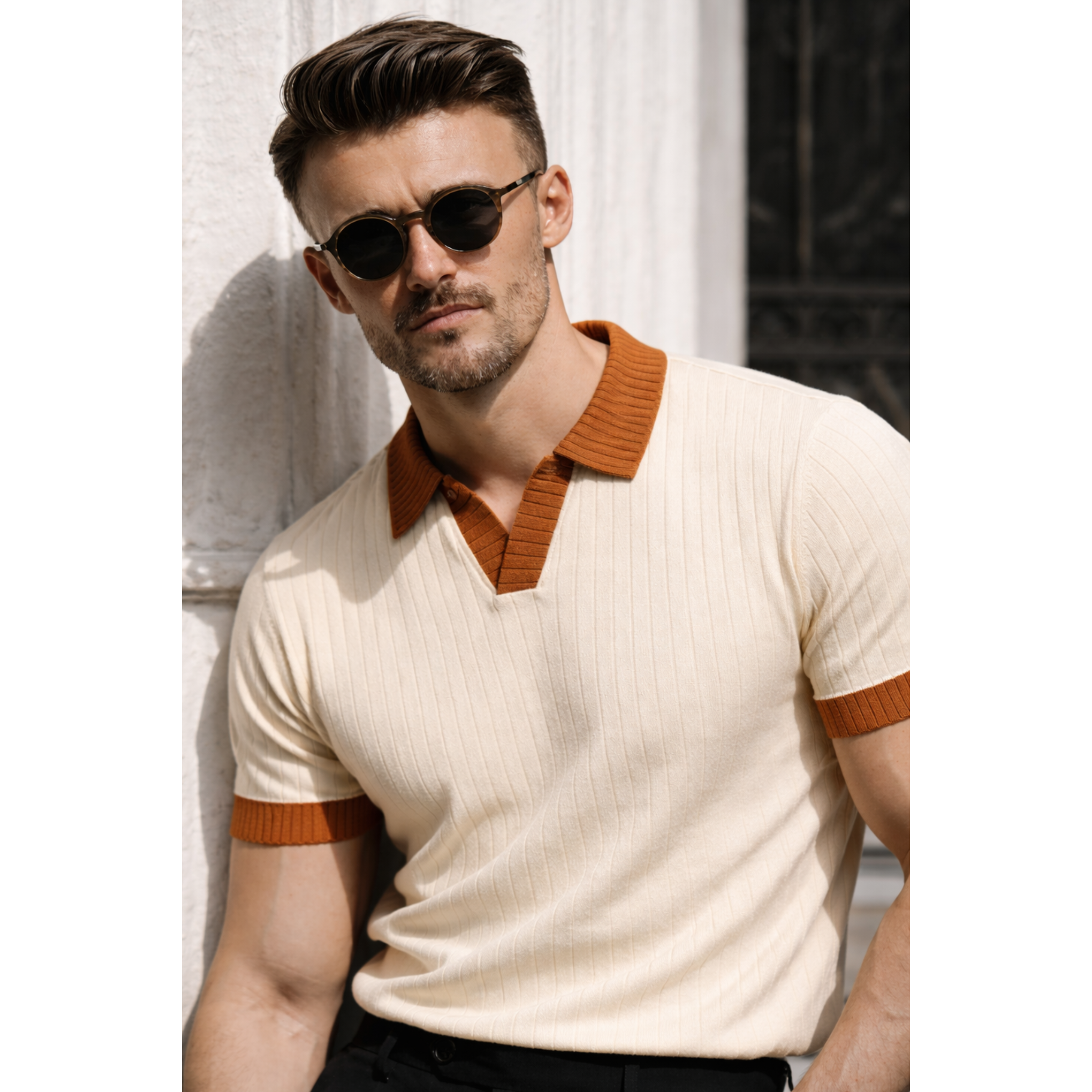 J Collar Exclusive Knitted Polo Shirt for Men