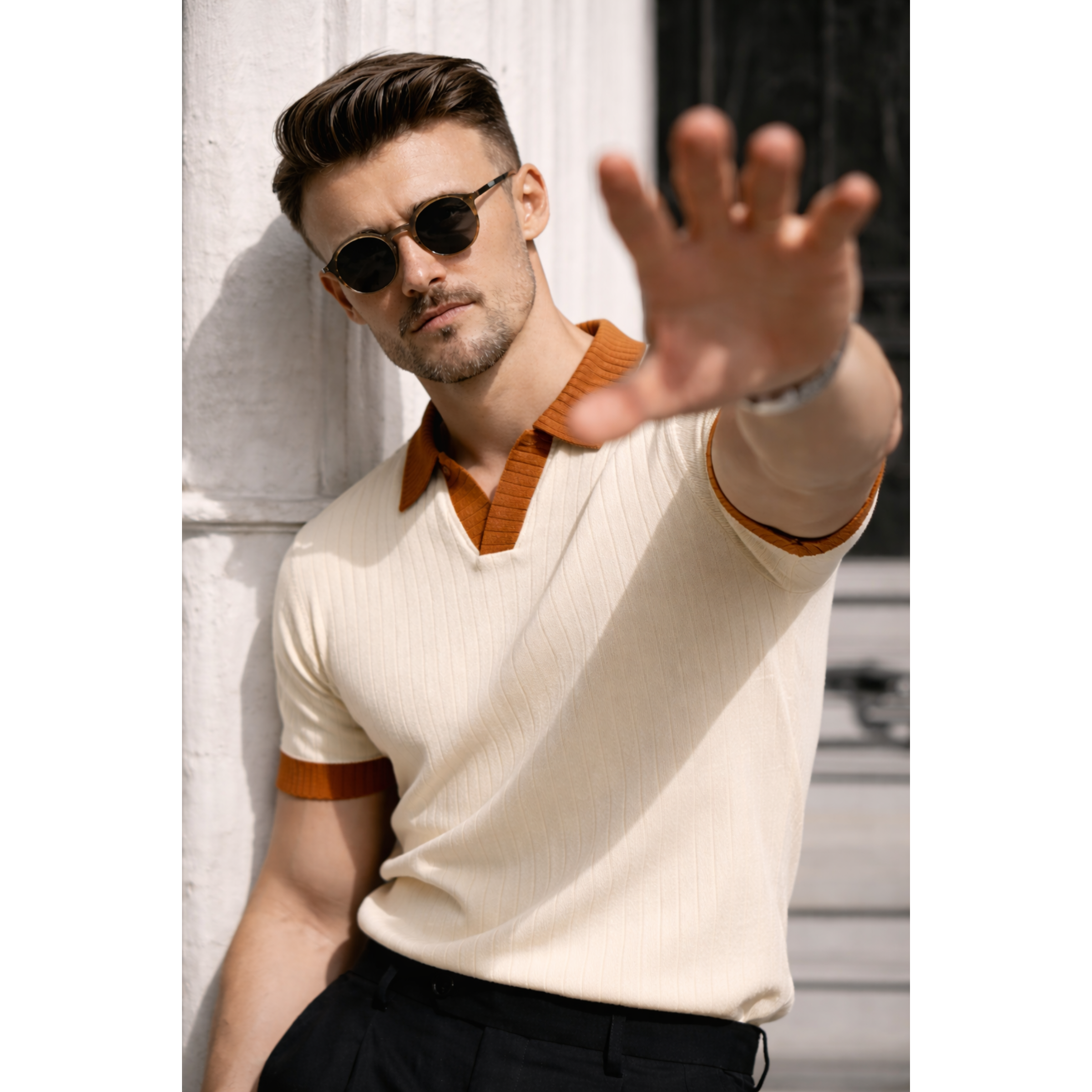 J Collar Exclusive Knitted Polo Shirt for Men