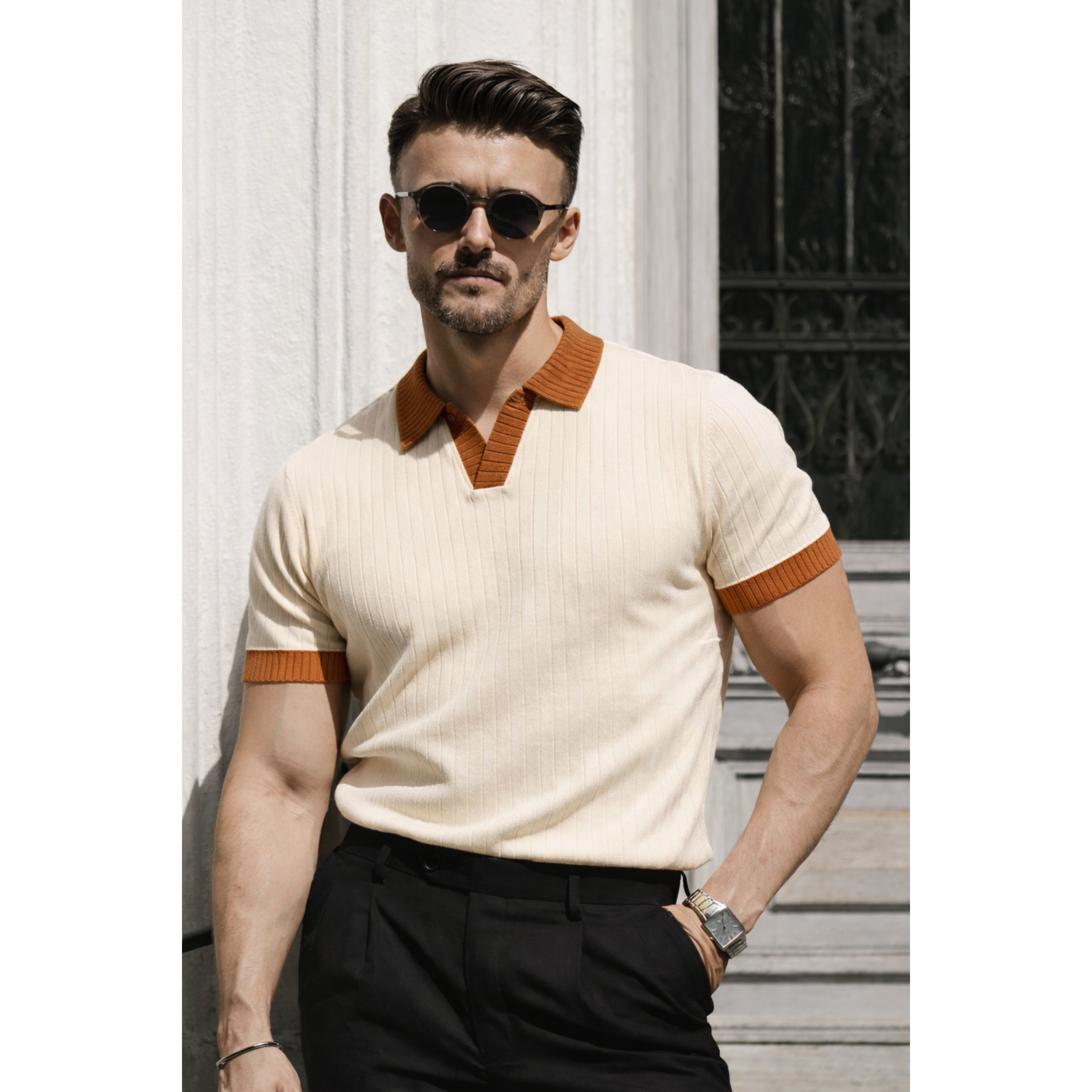 J Collar Exclusive Knitted Polo Shirt for Men