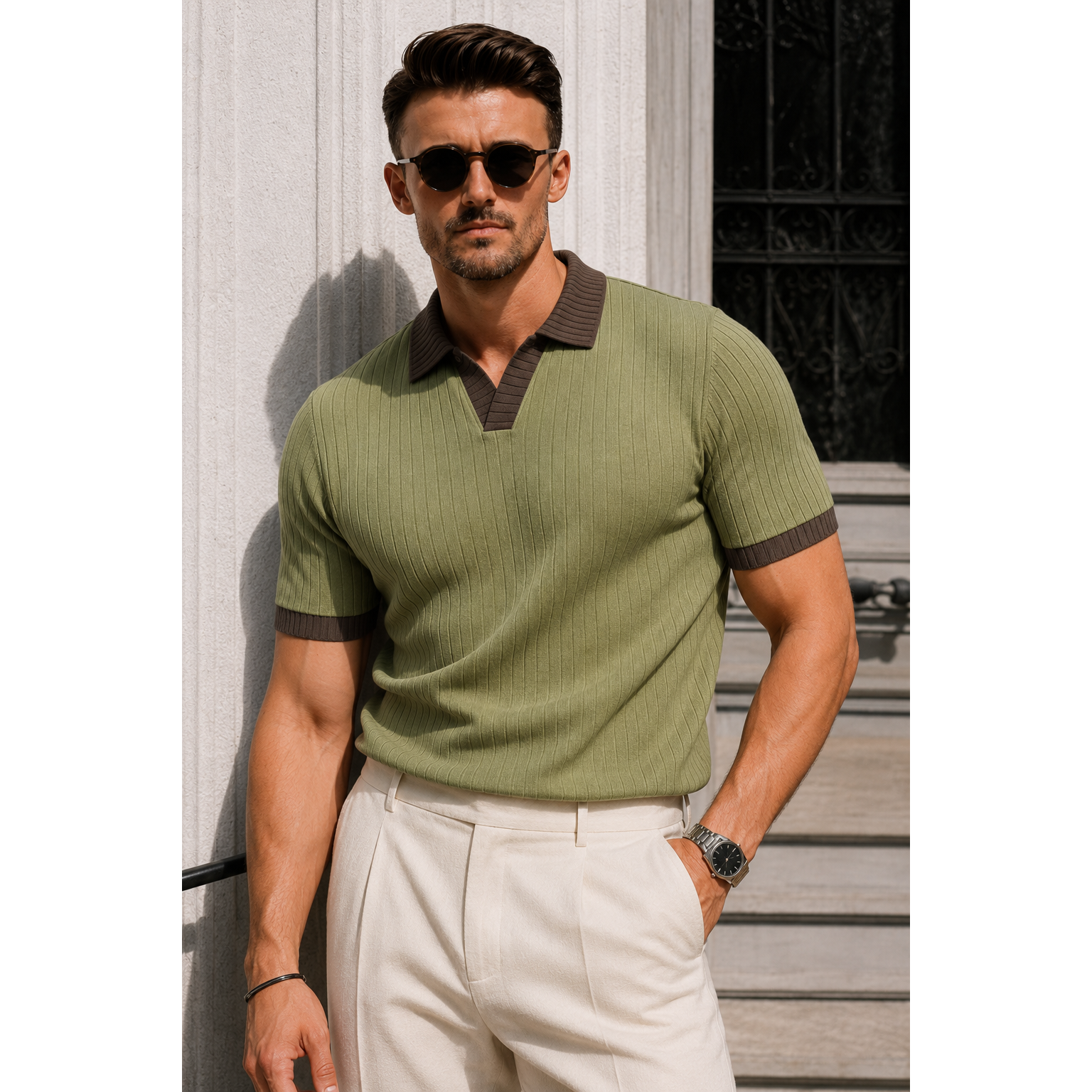 J Collar Exclusive Knitted Polo Shirt for Men