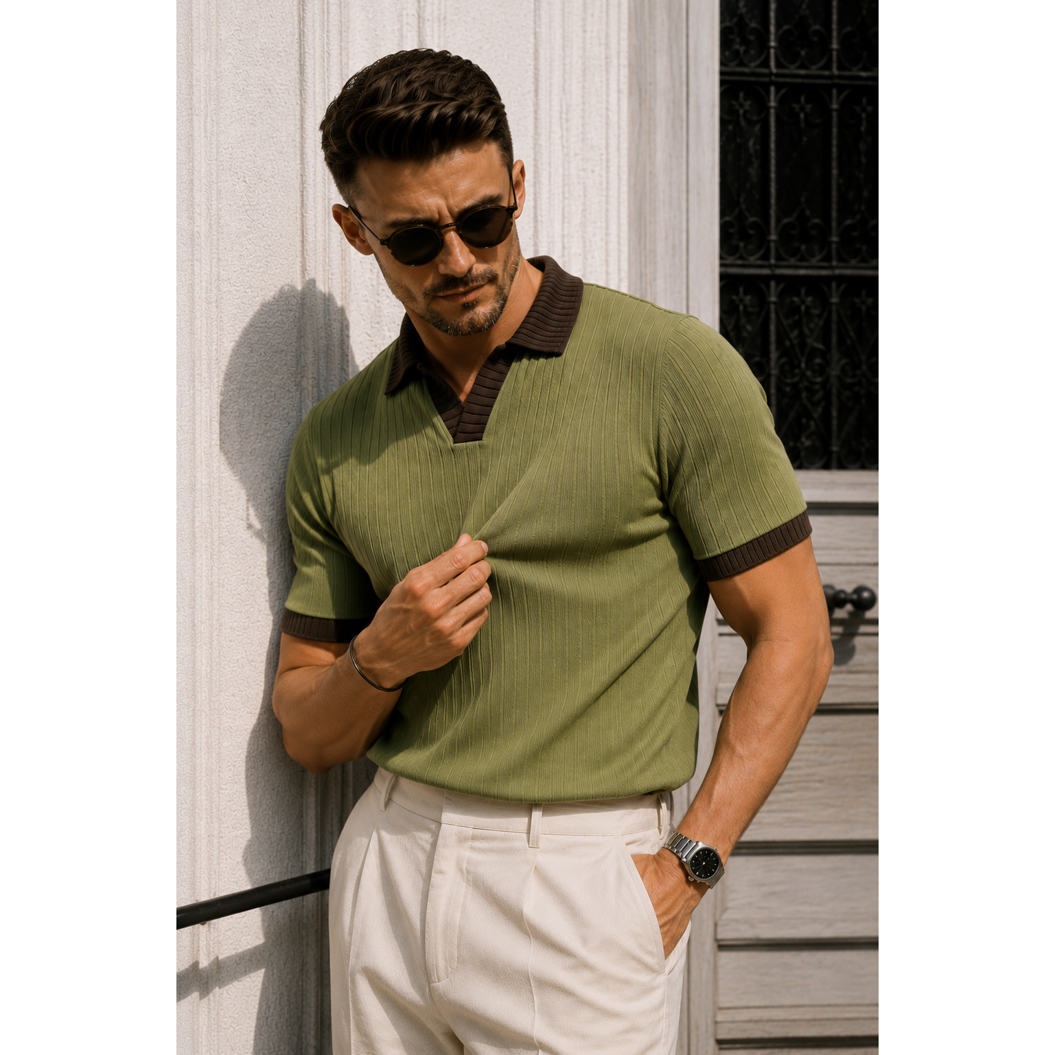 J Collar Exclusive Knitted Polo Shirt for Men