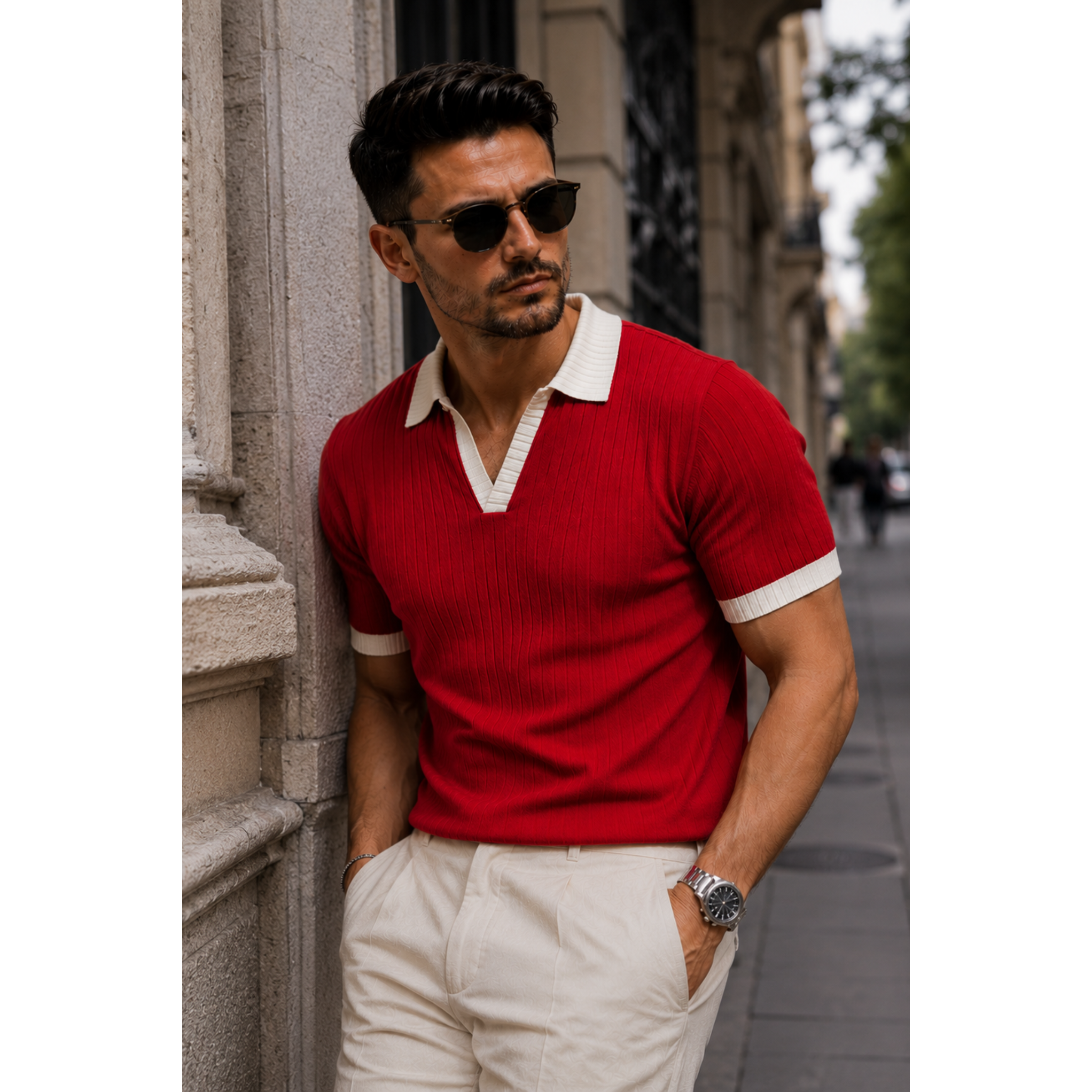 J Collar Exclusive Knitted Polo Shirt for Men
