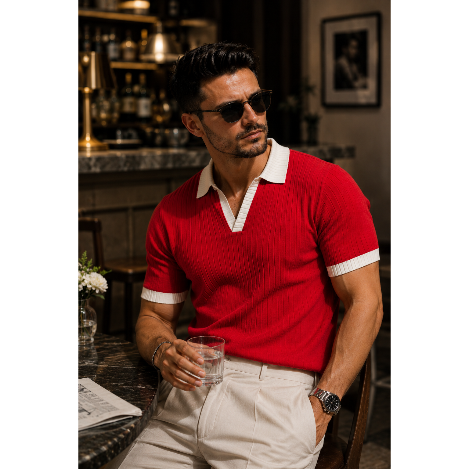 J Collar Exclusive Knitted Polo Shirt for Men