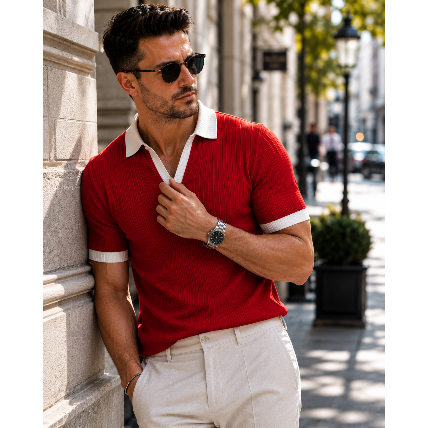 J Collar Exclusive Knitted Polo Shirt for Men