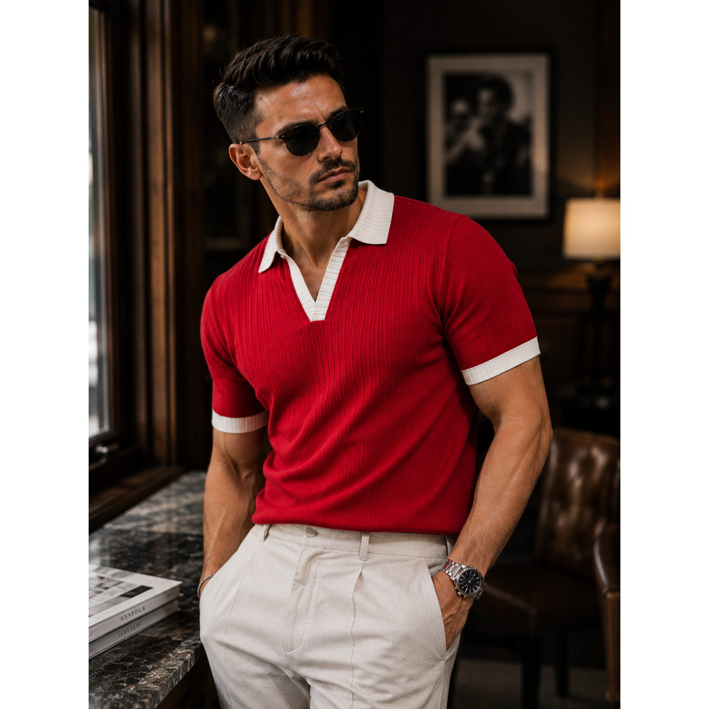 J Collar Exclusive Knitted Polo Shirt for Men