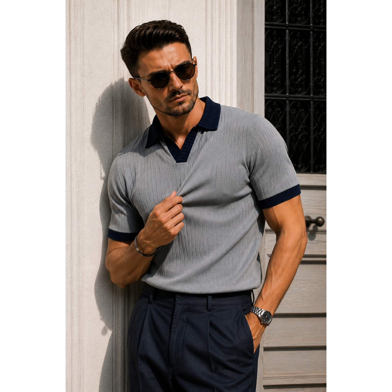 J Collar Exclusive Knitted Polo Shirt for Men