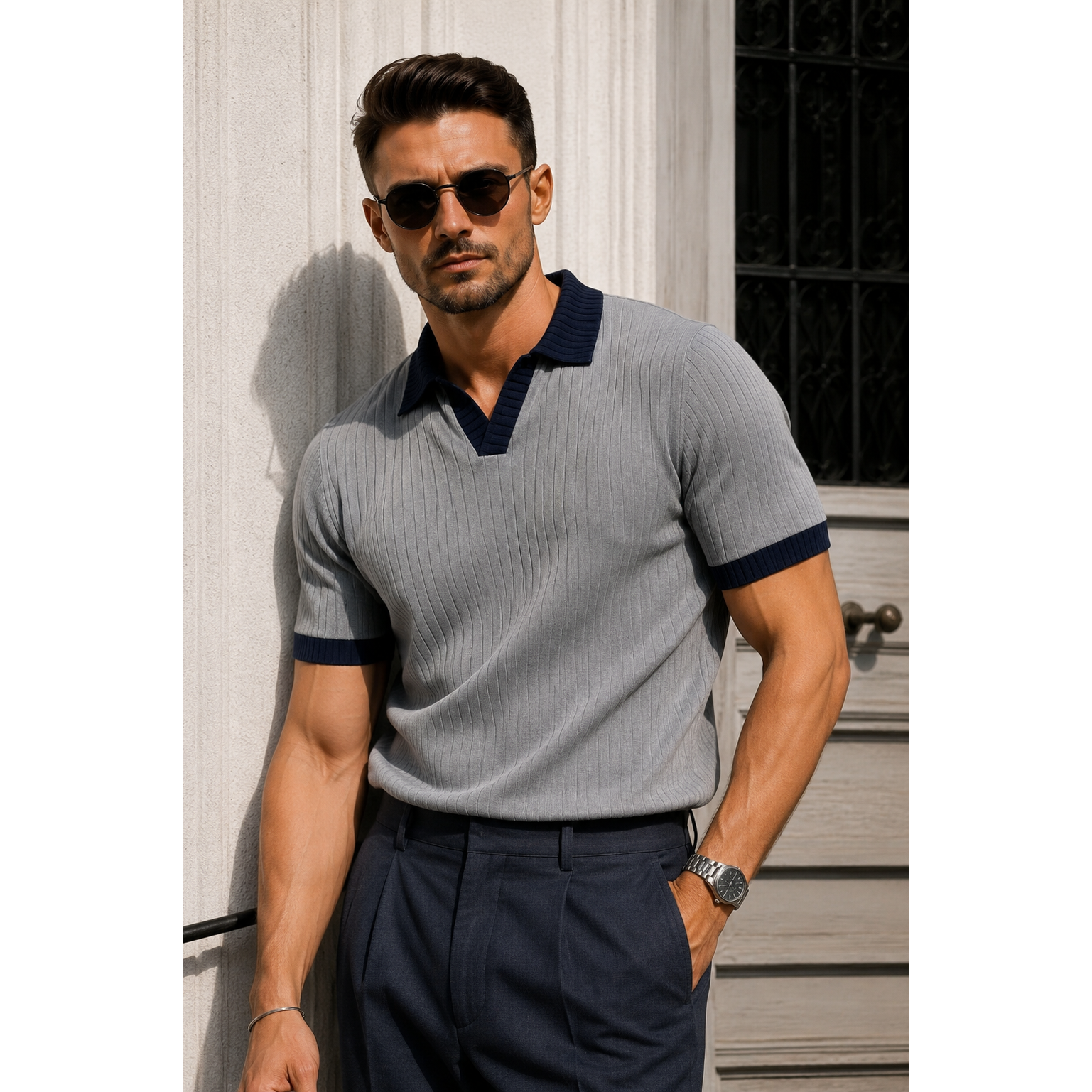 J Collar Exclusive Knitted Polo Shirt for Men