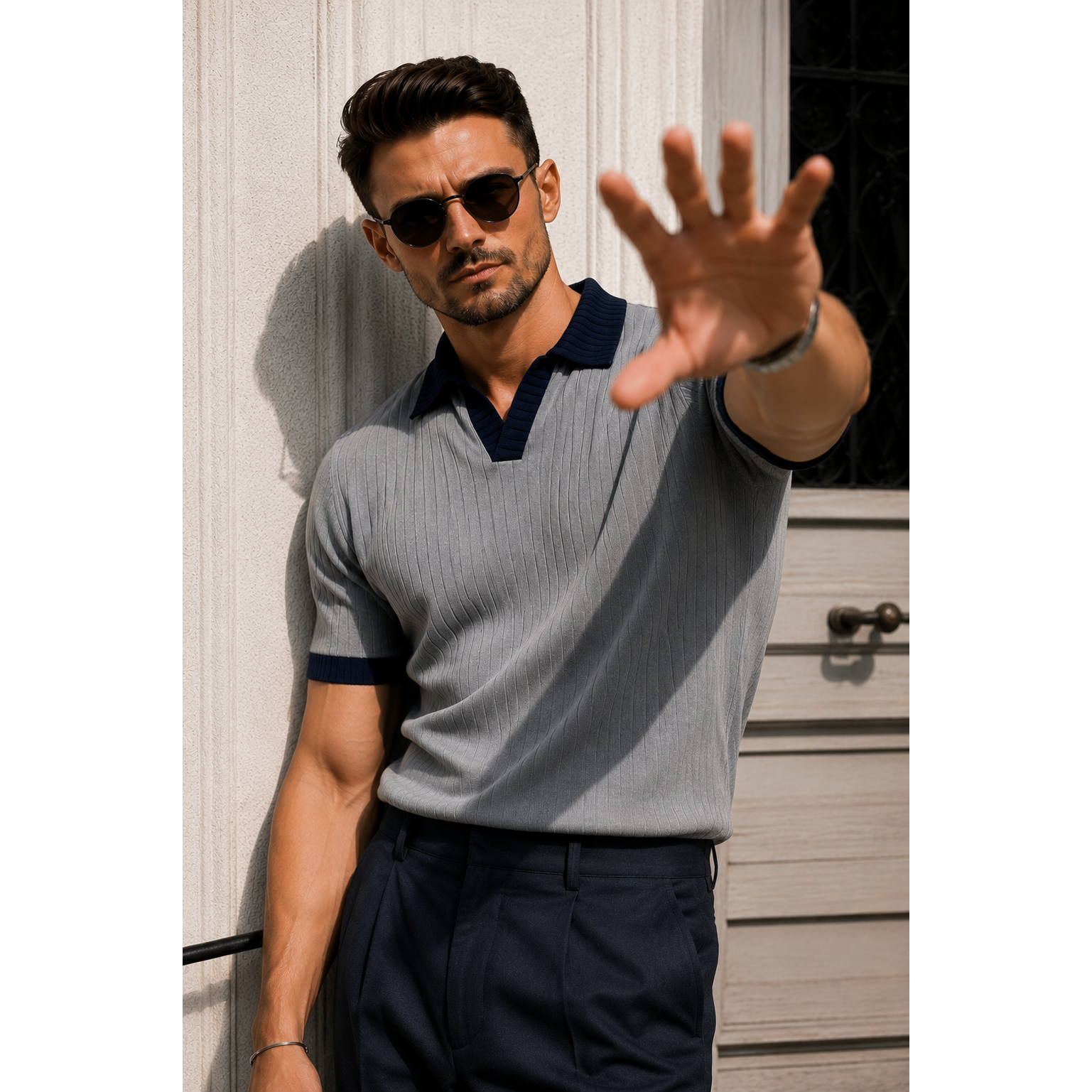 J Collar Exclusive Knitted Polo Shirt for Men