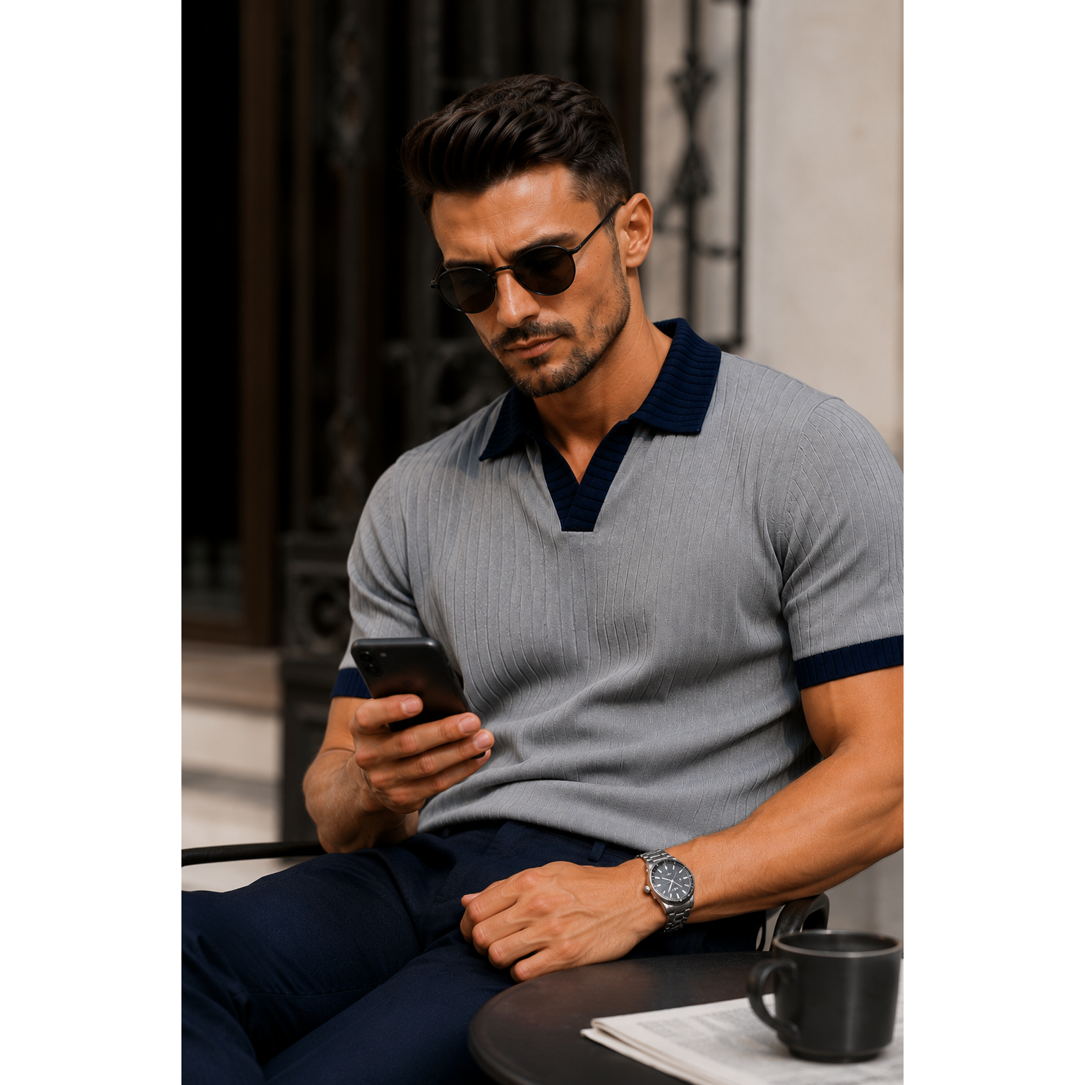 J Collar Exclusive Knitted Polo Shirt for Men