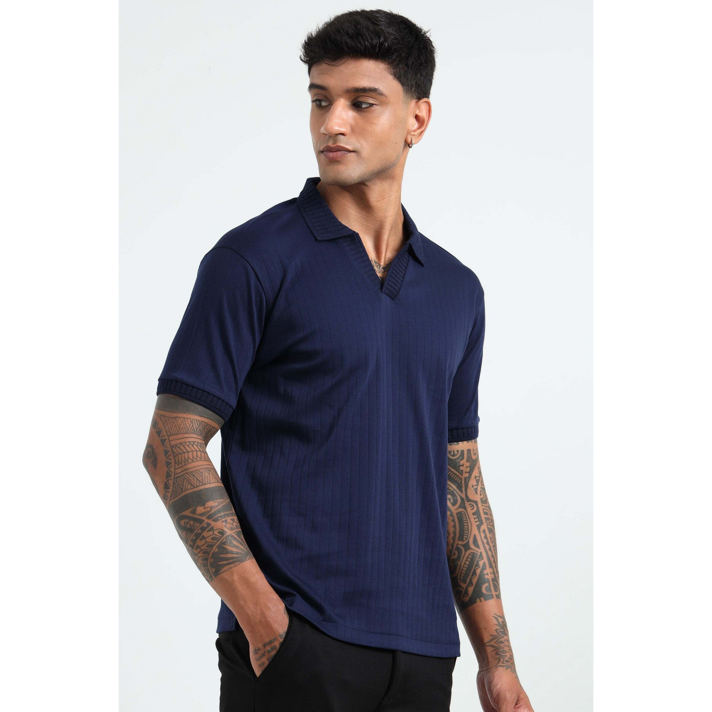 J Collar Exclusive Knitted Polo Shirt for Men
