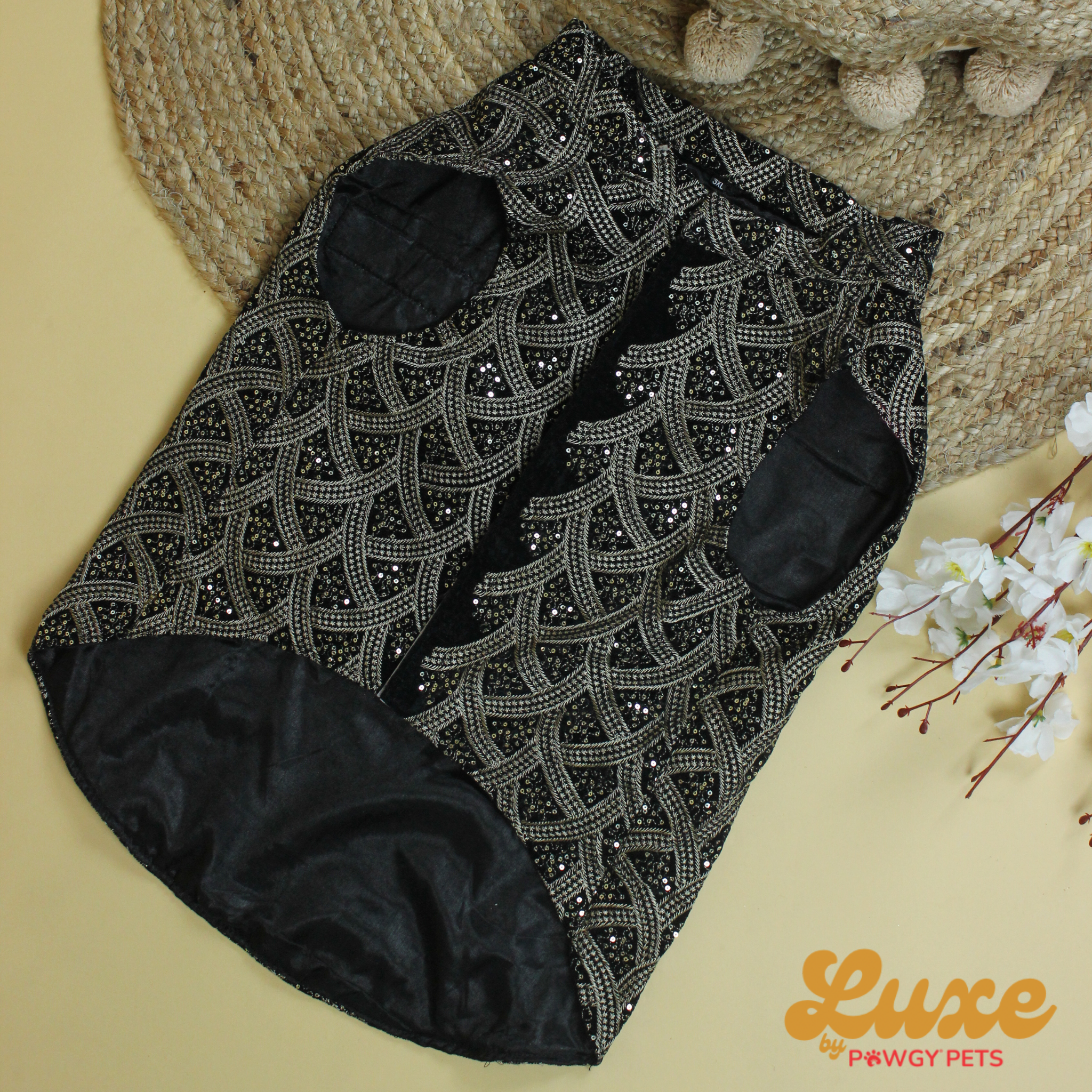 Black Embroidered Velvet Sherwani | Luxe Collection | Pawgy Pets