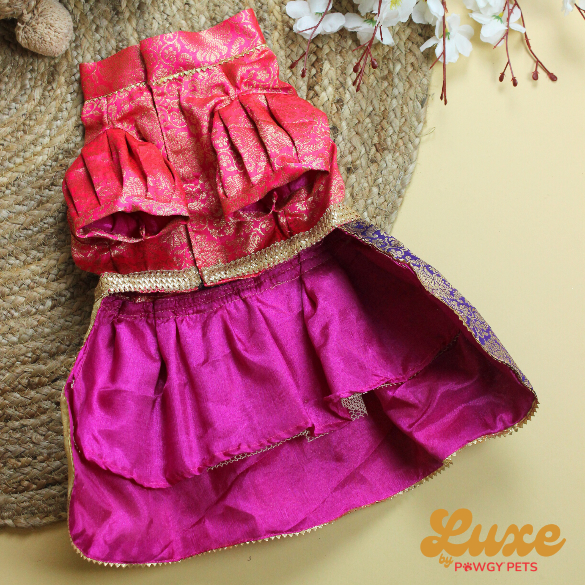 Colour Block Brocade Lehenga Dress | Luxe Collection | Pawgy Pets