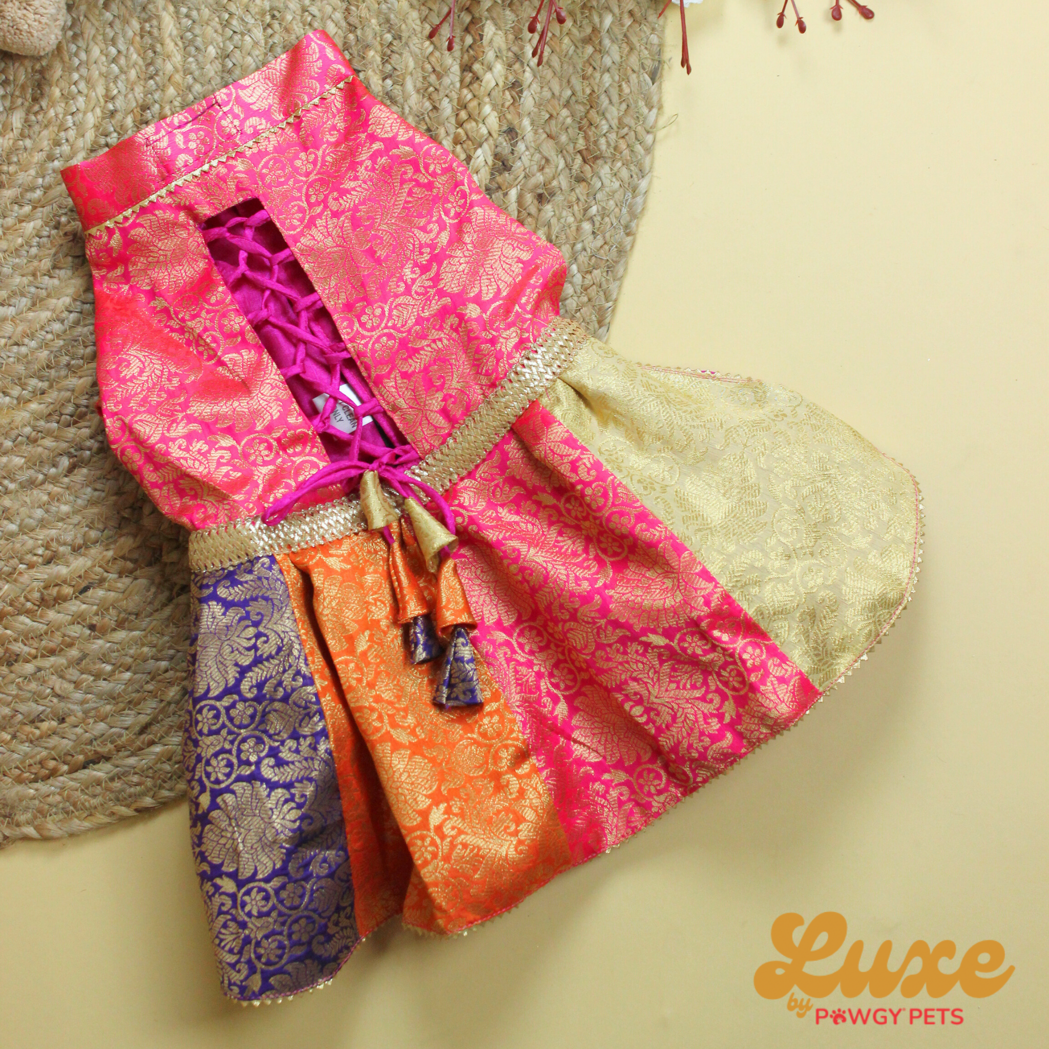 Colour Block Brocade Lehenga Dress | Luxe Collection | Pawgy Pets