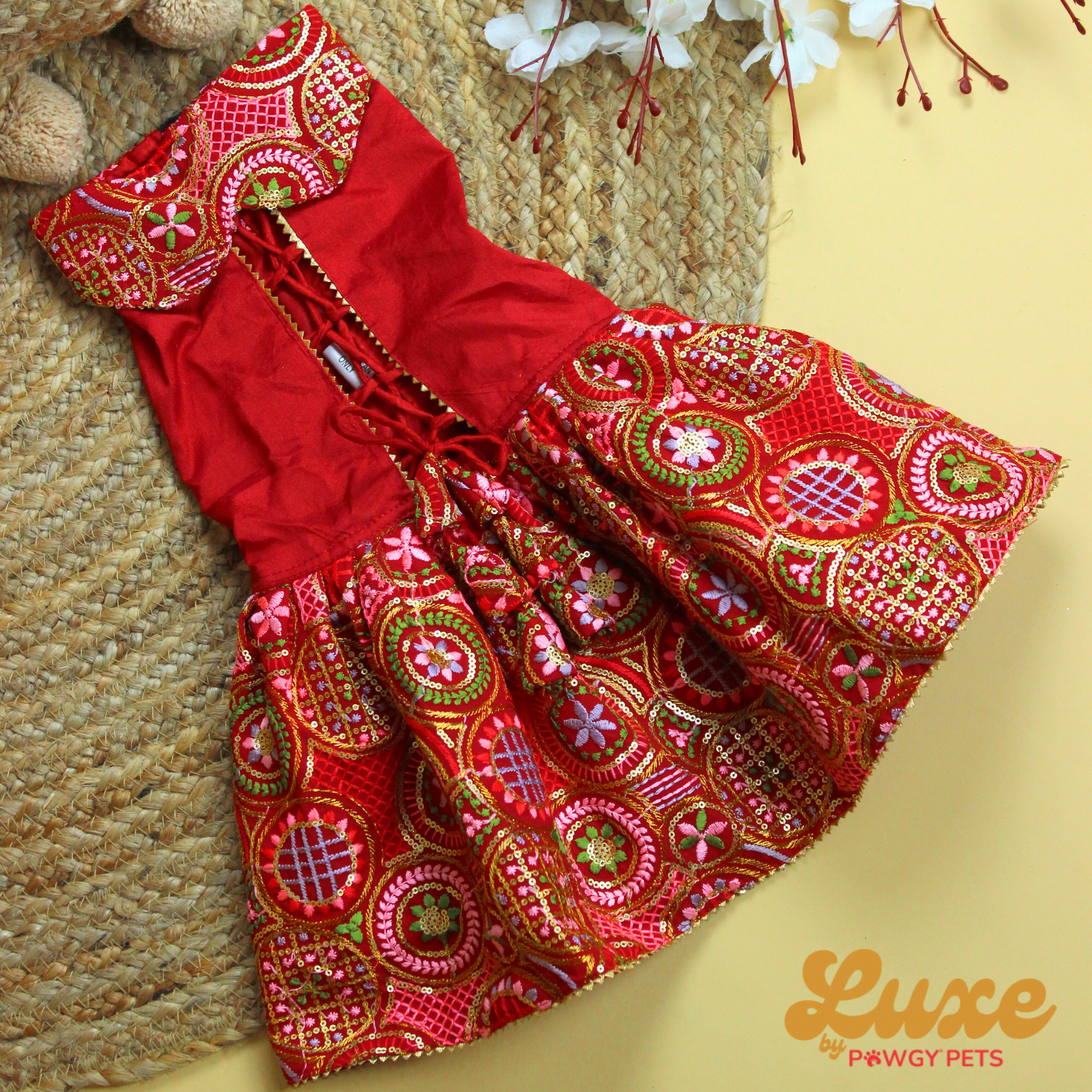 Red Embroidered Lehenga Dress | Luxe Collection | Pawgy Pets