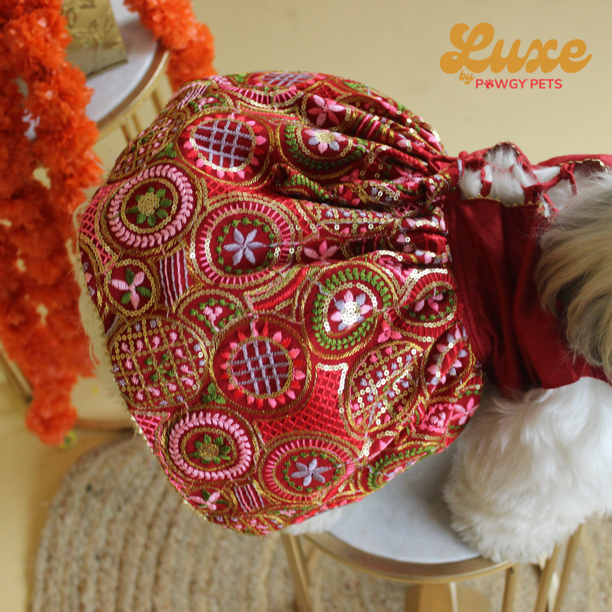 Red Embroidered Lehenga Dress | Luxe Collection | Pawgy Pets
