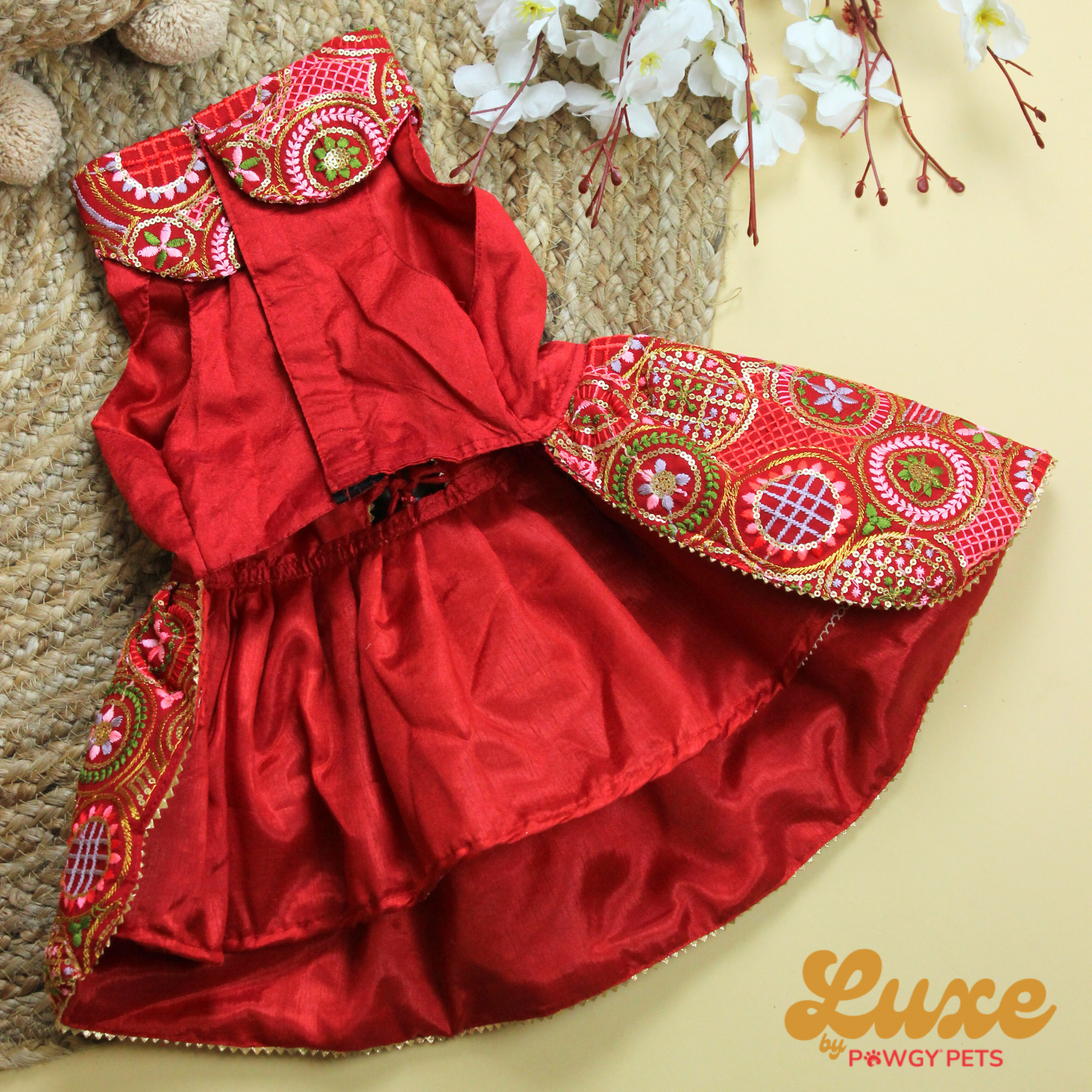 Red Embroidered Lehenga Dress | Luxe Collection | Pawgy Pets