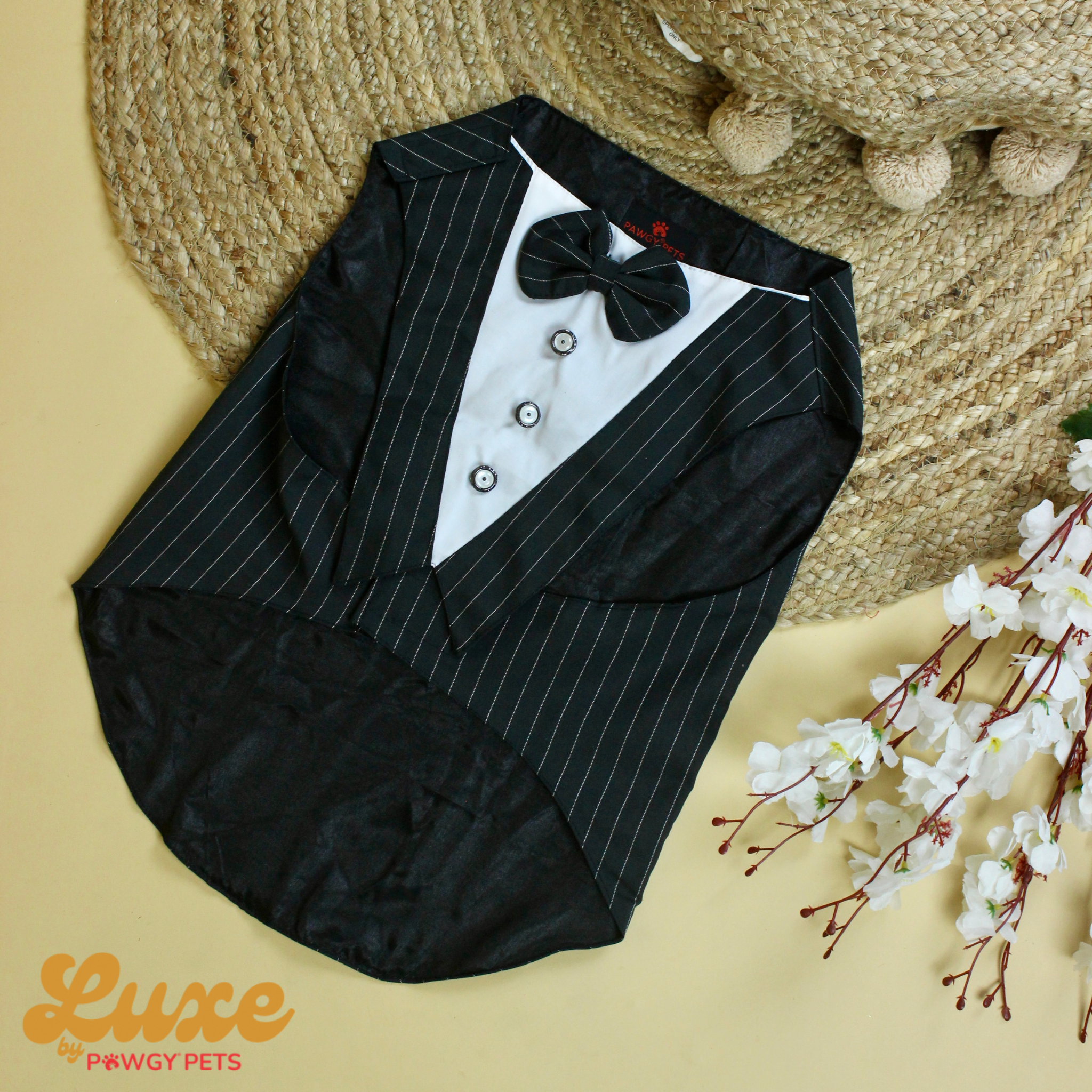 Black Stripe Bowtie Tuxedo | Luxe Collection | Pawgy Pets