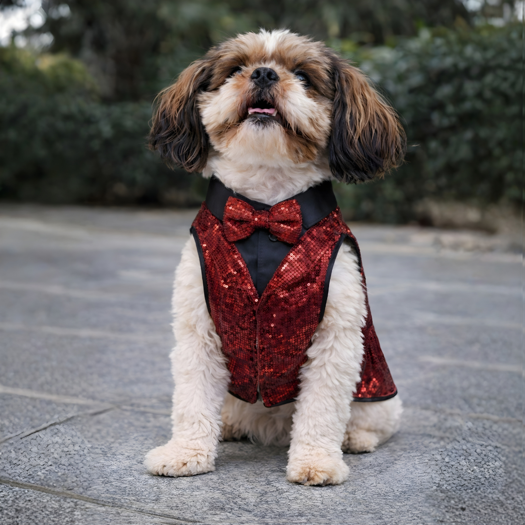 Maroon Sequin Tuxedo | Luxe Collection | Pawgy Pets