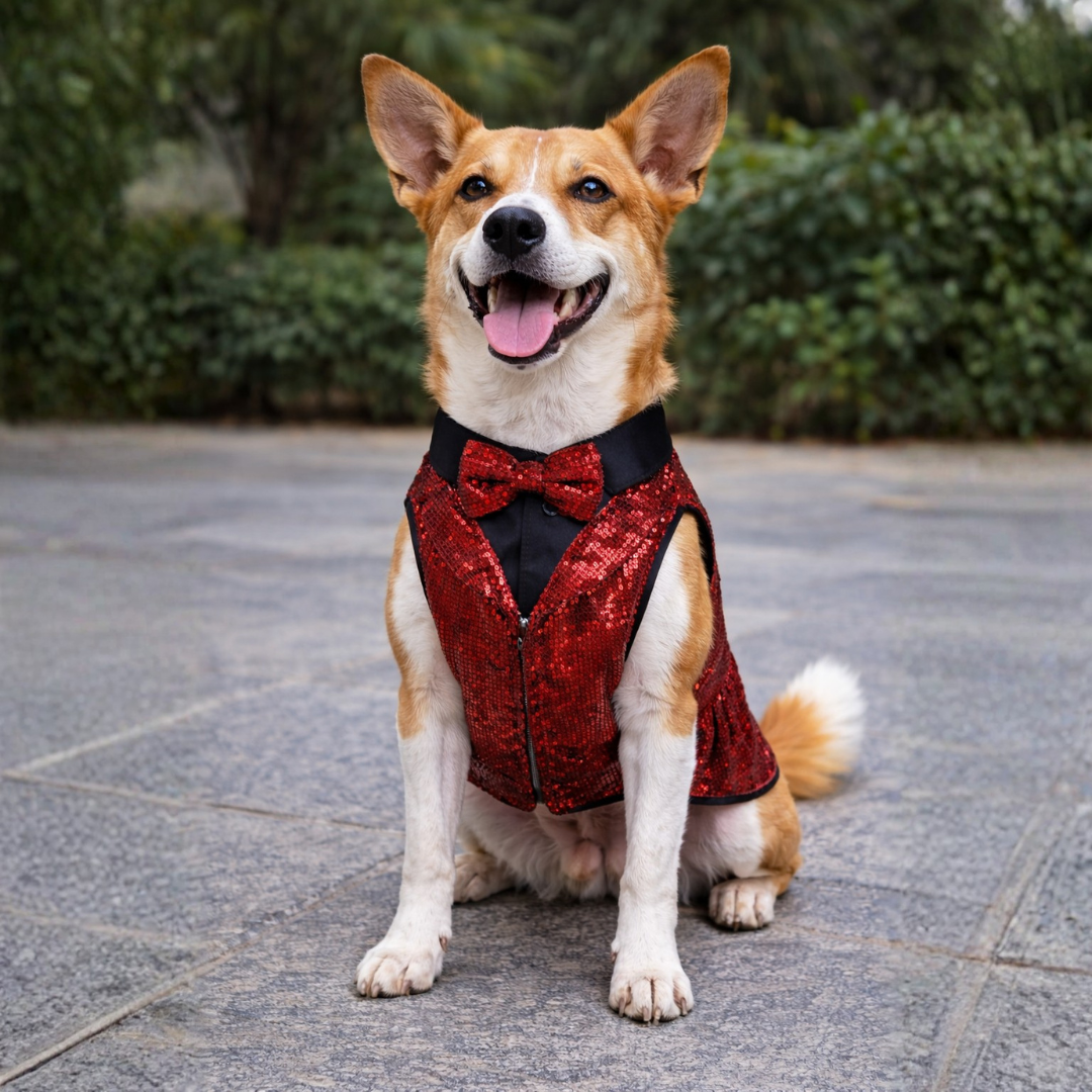 Maroon Sequin Tuxedo | Luxe Collection | Pawgy Pets