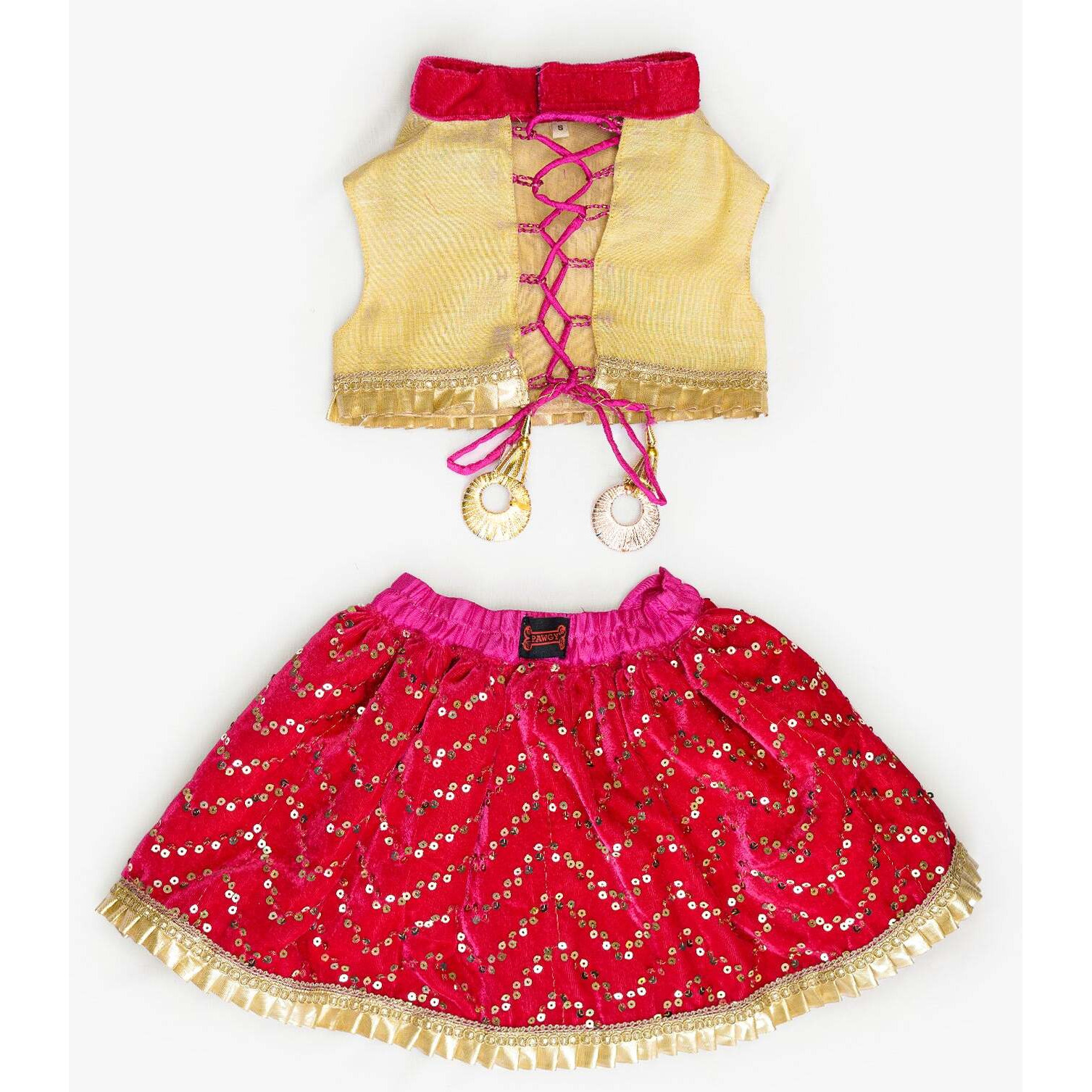 Pink Velvet & Golden Lehenga | For Dogs | Pawgy Pets