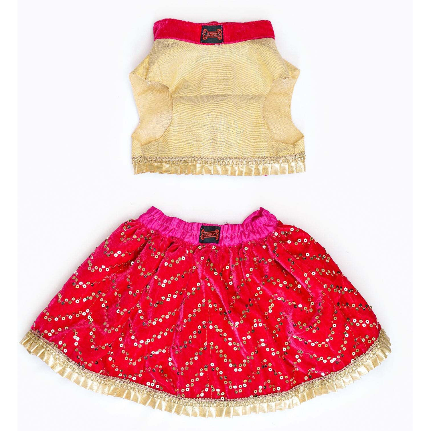 Pink Velvet & Golden Lehenga | For Dogs | Pawgy Pets