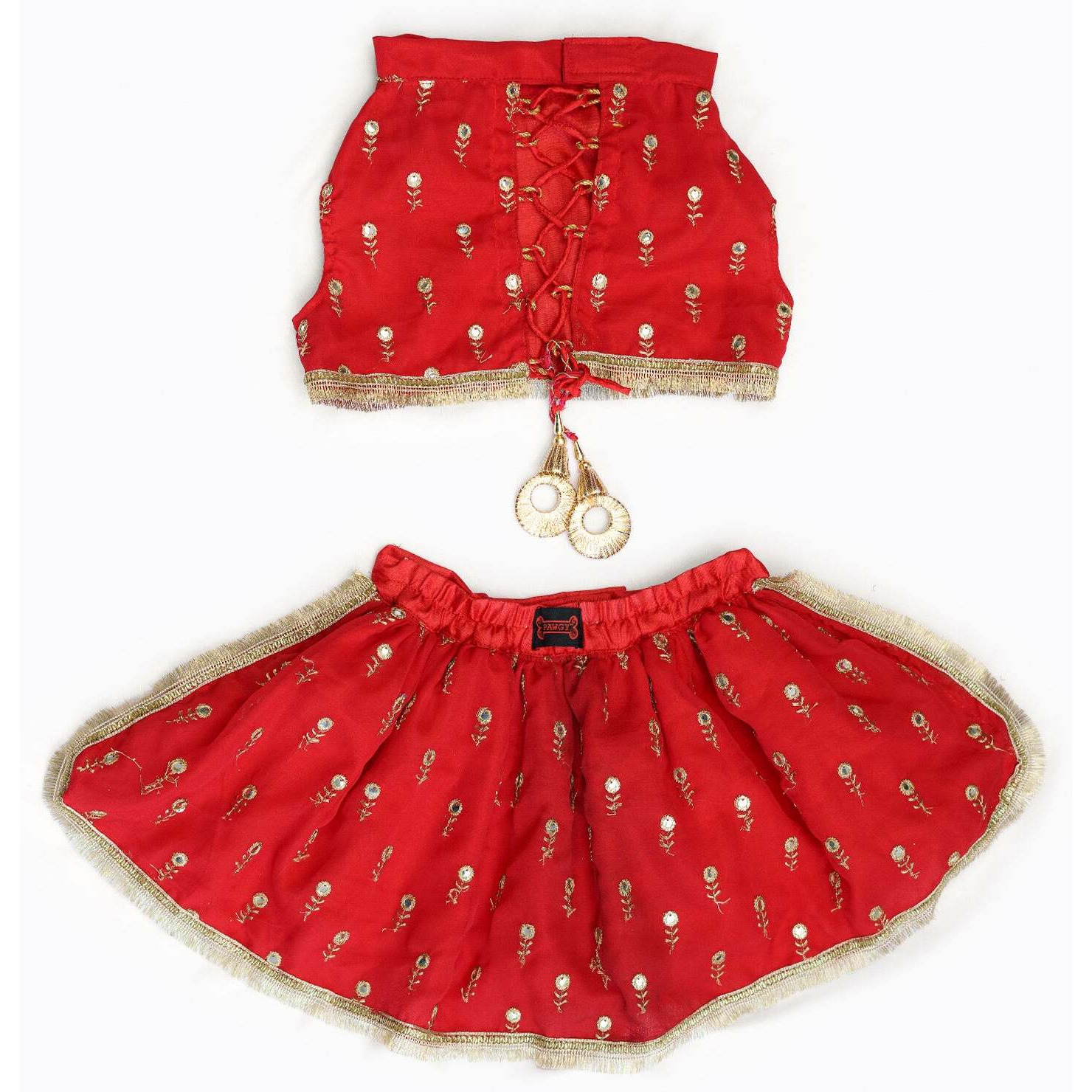 Red Net Lehenga | For Dogs | Pawgy Pets