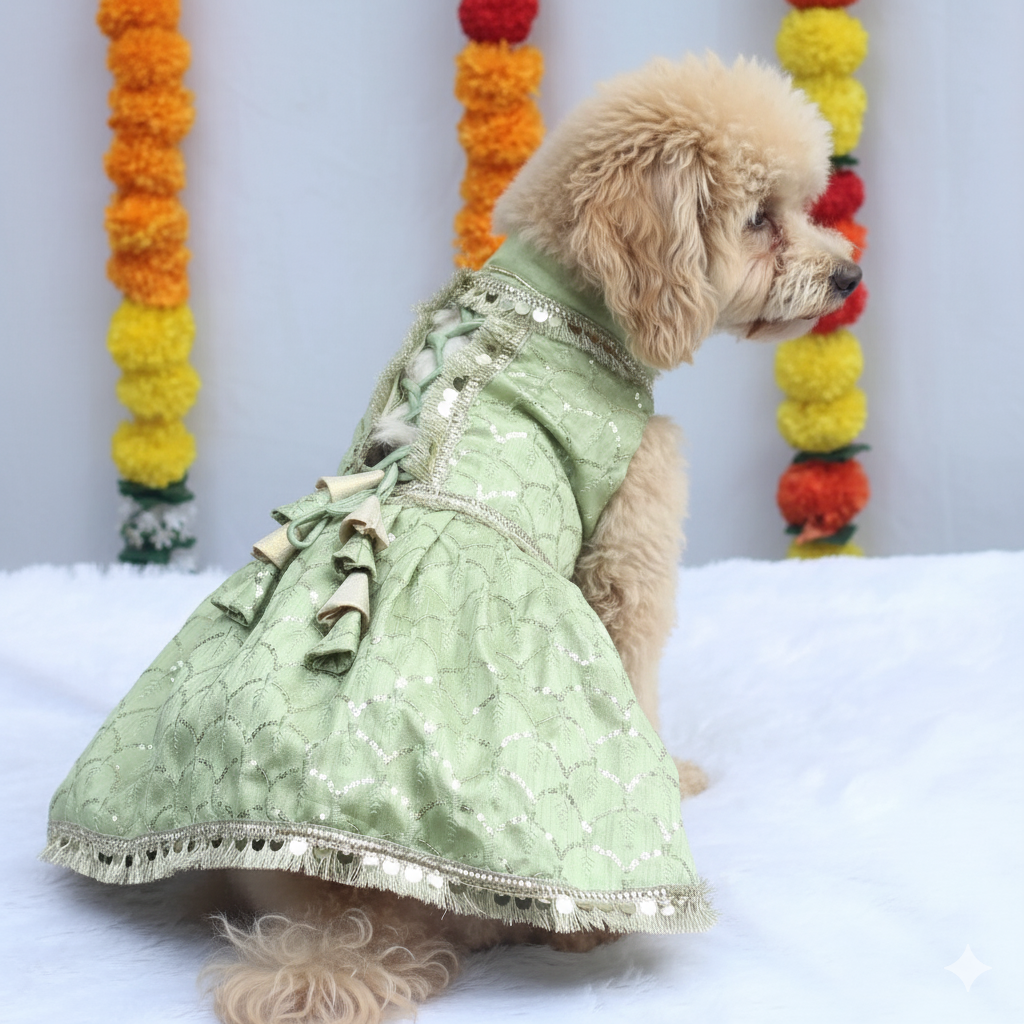 Pastel Green Shahi Lehenga Dress | For Dogs | Pawgy Pets