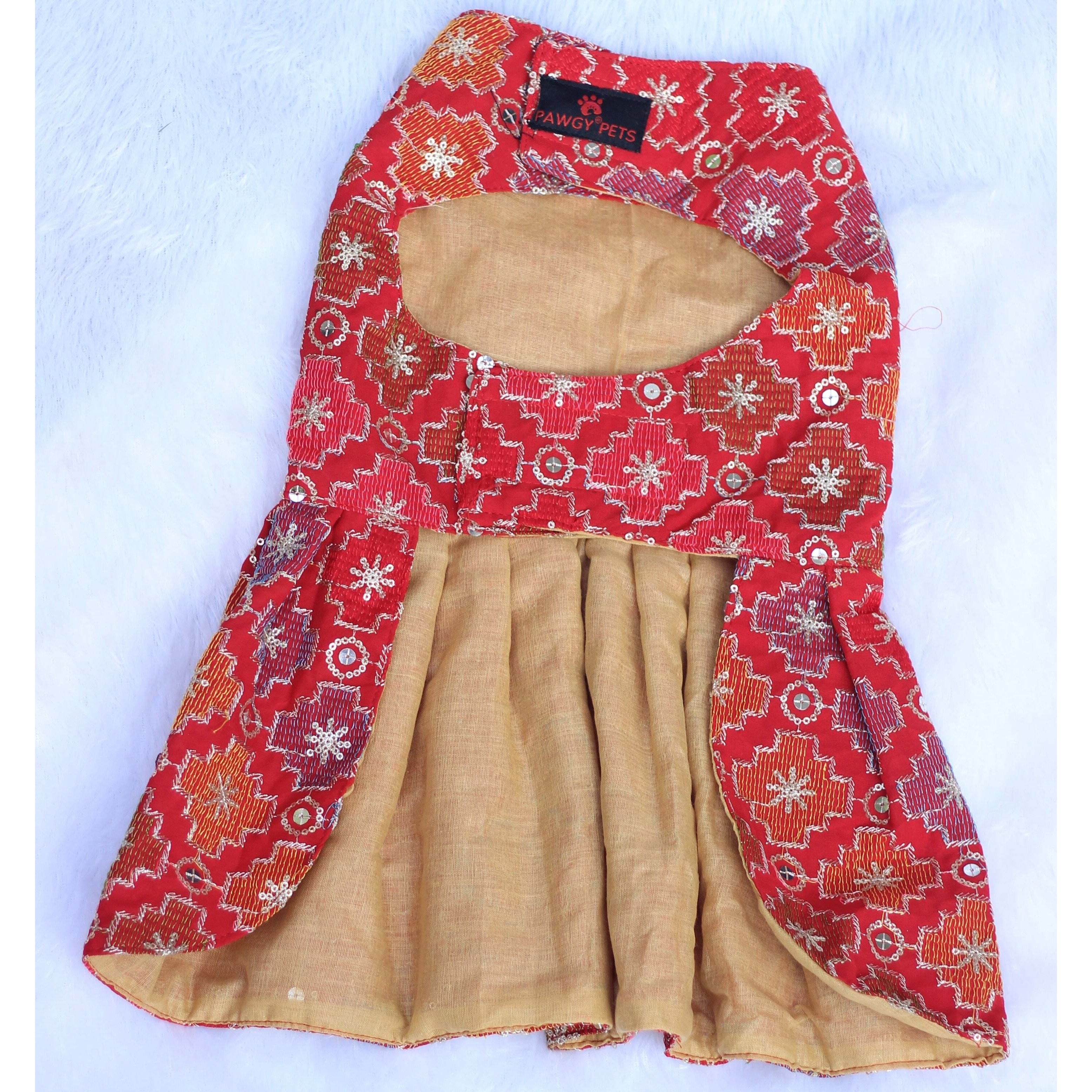 Red Patola Festive Dress | For Dogs | Pawgy Pets