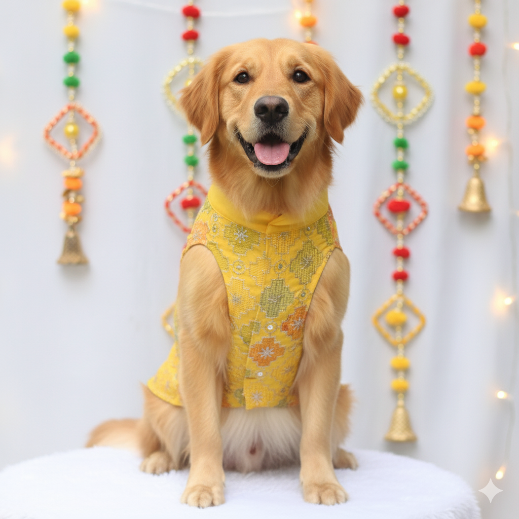 Yellow Patola Festive Kurta | For Dogs | Pawgy Pets