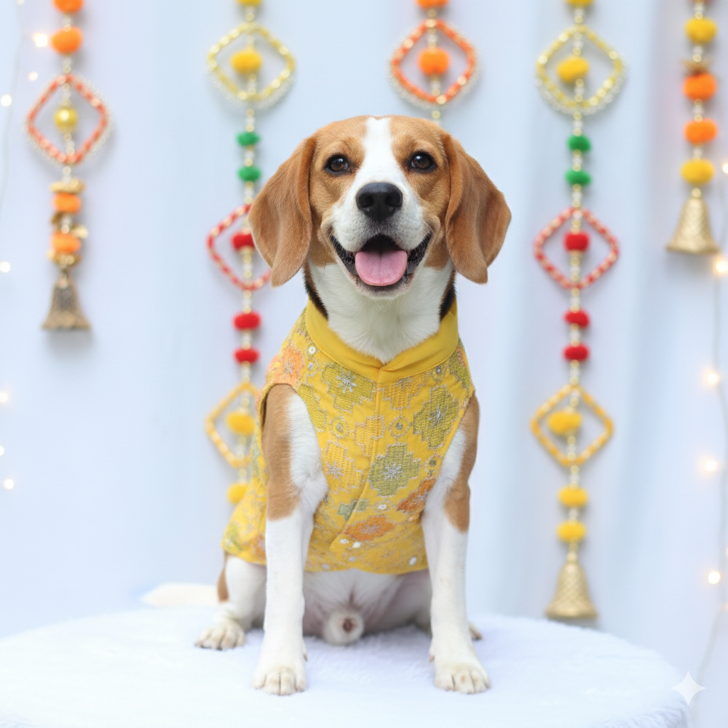 Yellow Patola Festive Kurta | For Dogs | Pawgy Pets