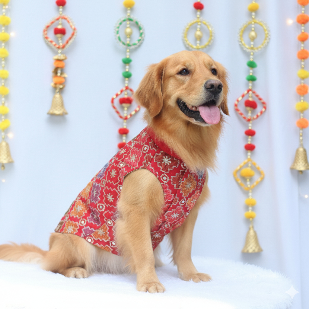 Red Patola Festive Kurta | For Dogs | Pawgy Pets