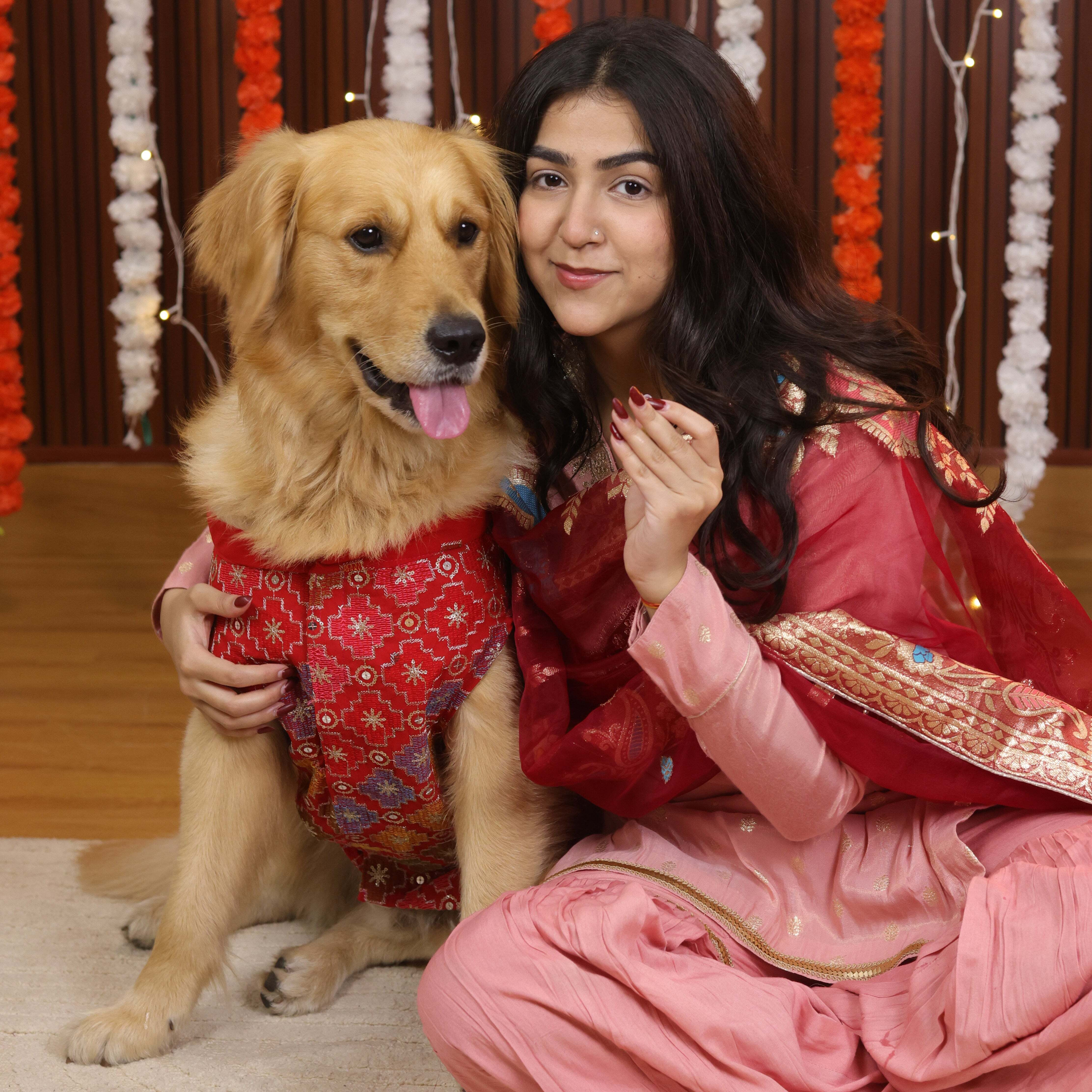 Red Patola Festive Kurta | For Dogs | Pawgy Pets