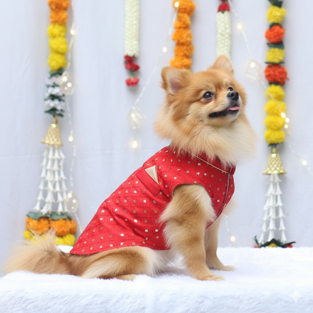 Red Shahi Kurta | For Dogs | Pawgy Pets