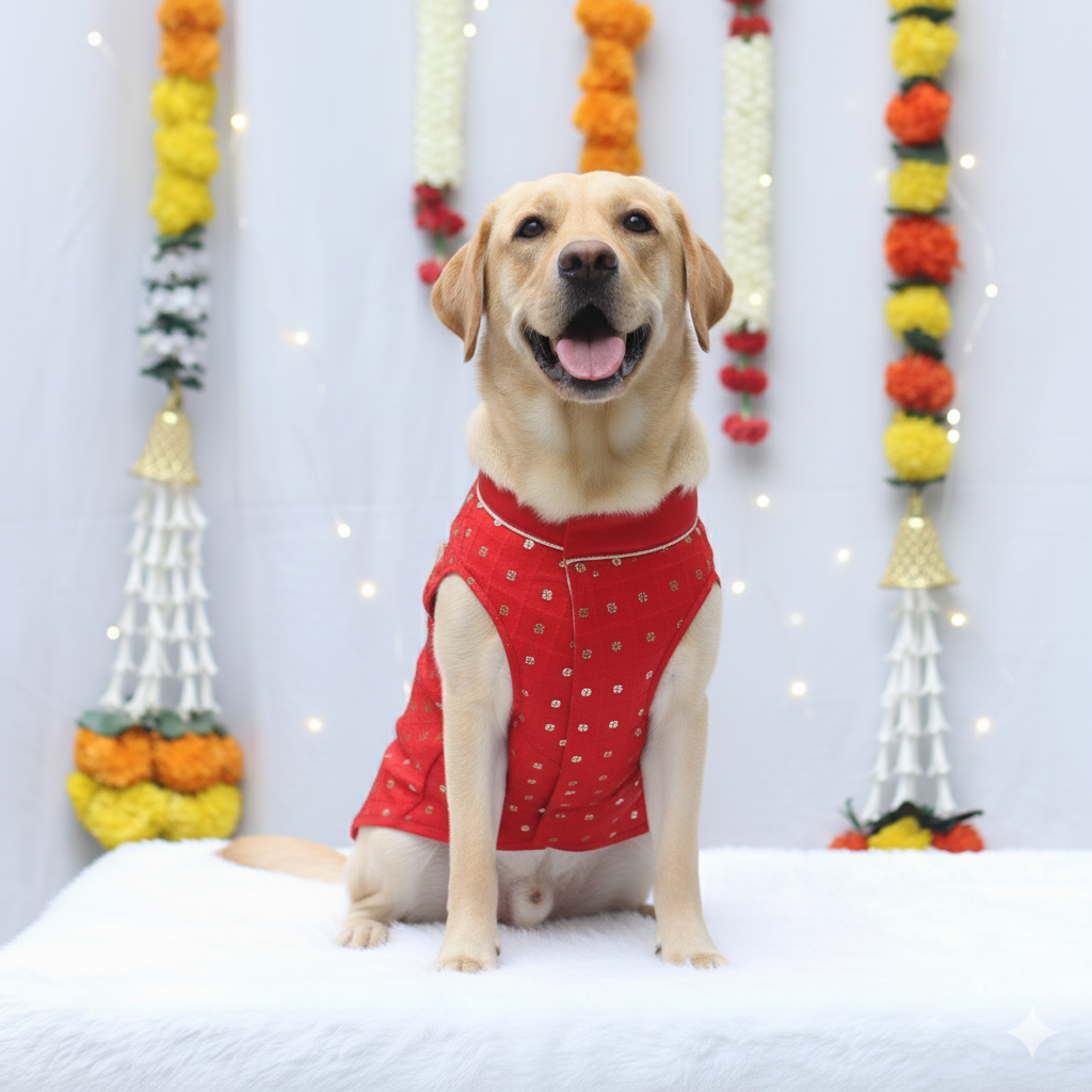 Red Shahi Kurta | For Dogs | Pawgy Pets
