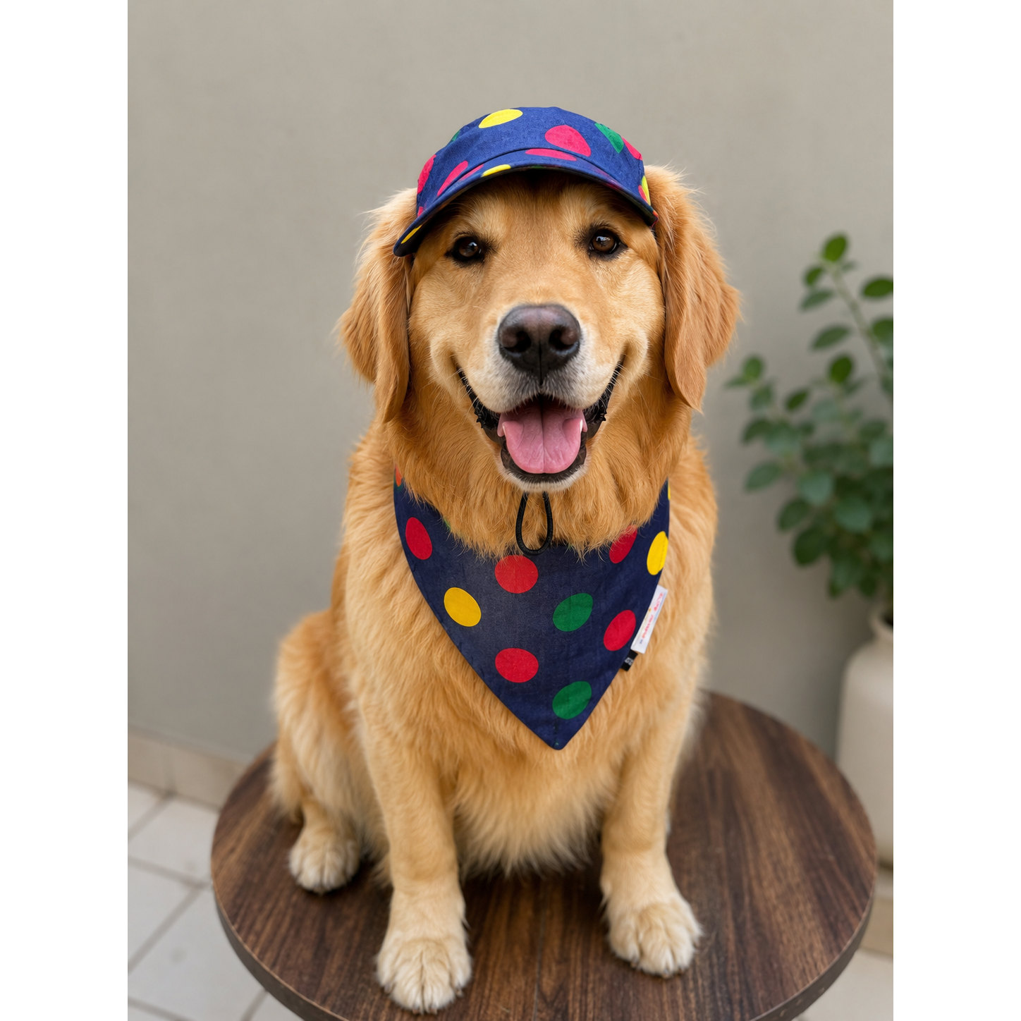Denim Multi Polka Cap and Bandana Set | For Dogs | Pawgy Pets