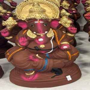 Eco Friendly Ganesh Idol with Ornate Royal Crown 12 Inch