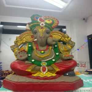 Traditional Eco Friendly Clay Ganesha Idol Green &amp Gold