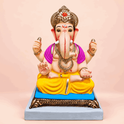 Traditional Eco Friendly Ganesh Idol with Royal Crown Design | 12 Inch