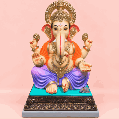 Maheshwari Style Ganesh Idol with Chowrang Base | 12 Inch