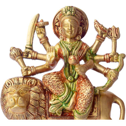 Brass Durga Idol on Lion for Diwali Puja