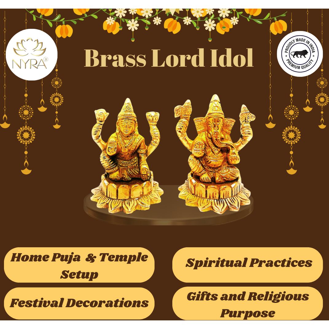 Brass Laxmi Ganesha Idol | Sitting Lakshmi Ganesh Murti Peetal Statue