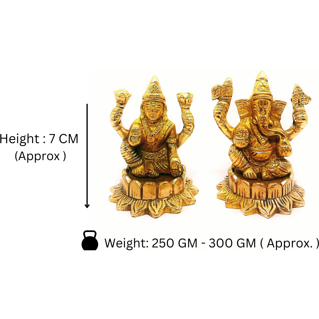 Brass Laxmi Ganesha Idol | Sitting Lakshmi Ganesh Murti Peetal Statue