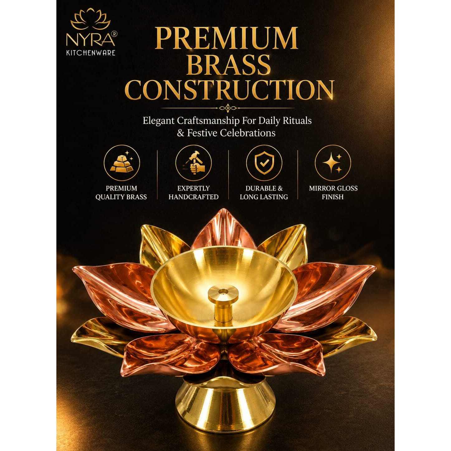 Beautiful Brass Diya with Dual Tone Petals - 2 Sizes