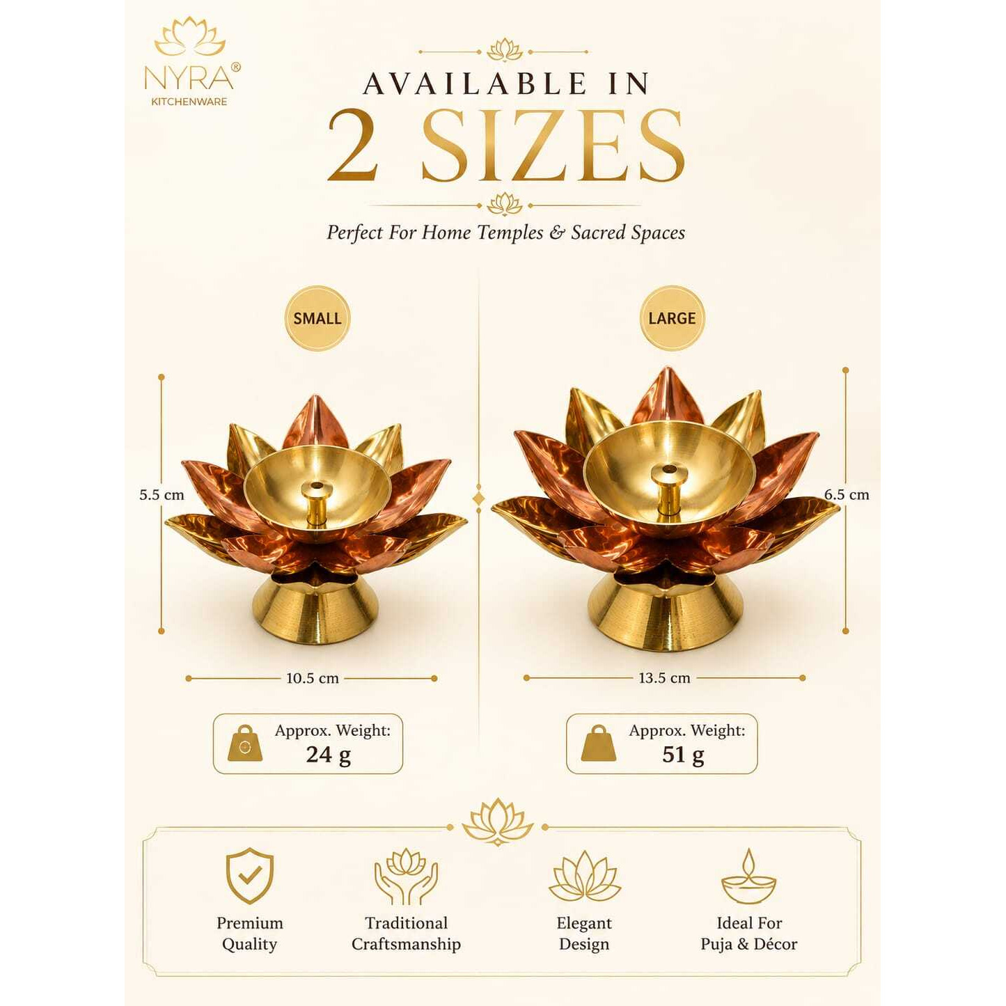 Beautiful Brass Diya with Dual Tone Petals - 2 Sizes