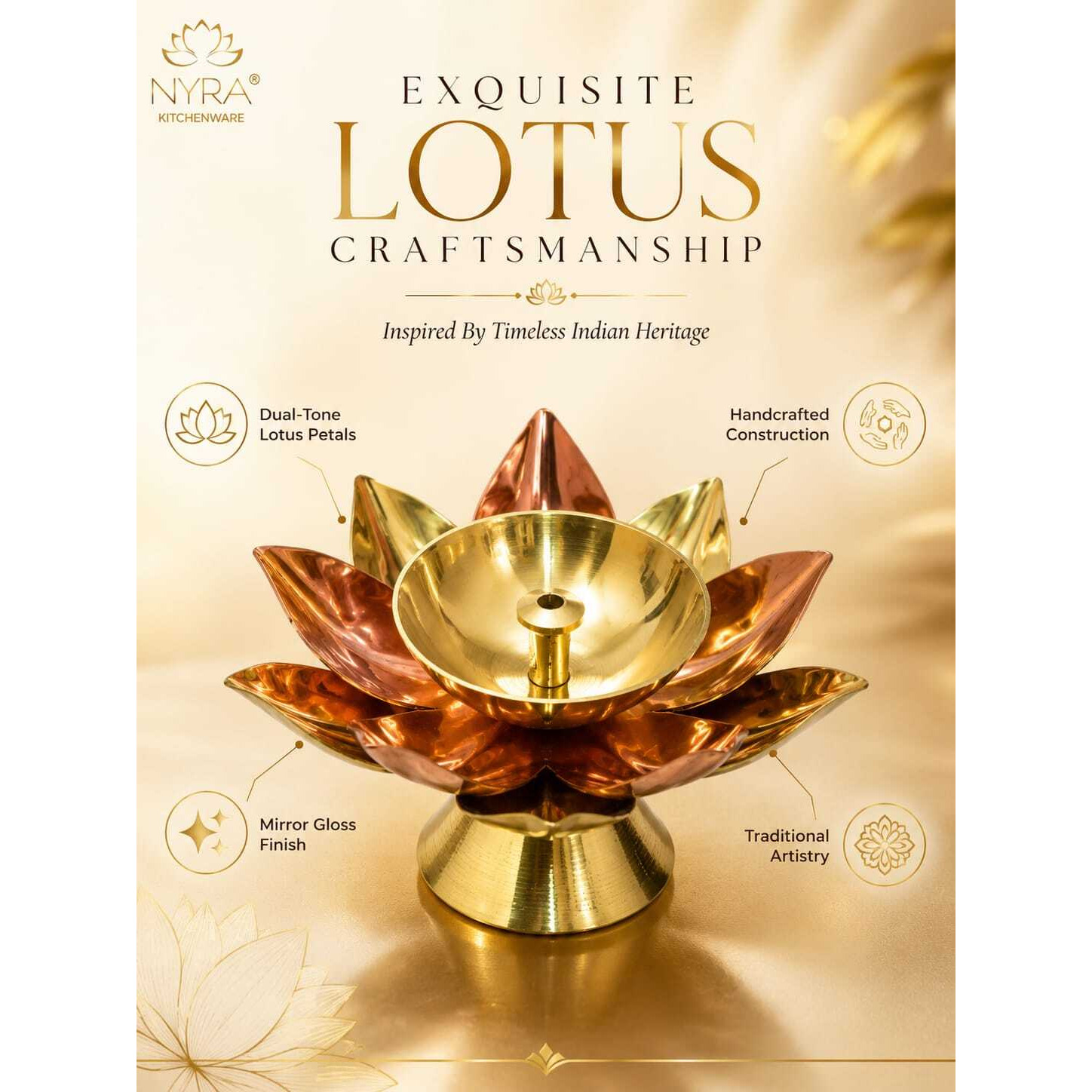 Beautiful Brass Diya with Dual Tone Petals - 2 Sizes